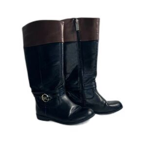Michael Kors Girls Riding Boots Size 3 Black And Brown Zip Calf Length